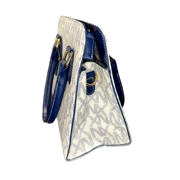 Noble Exchange NX Signature Print Padlock Tote Satchel Handbag blue / white - Picture 5 of 8